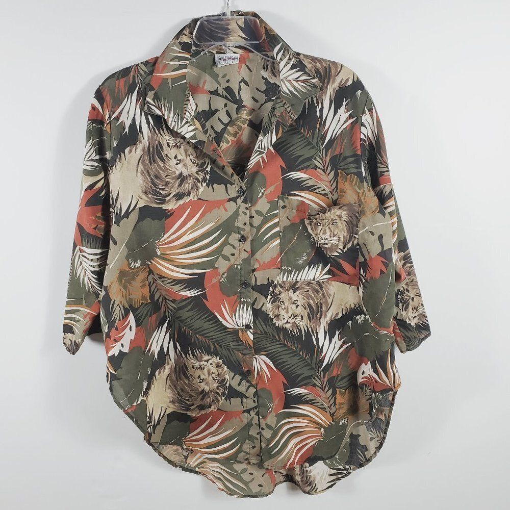 KAREN JUST | Animal Print Button Down Blouse. High Low. Sz 1X
